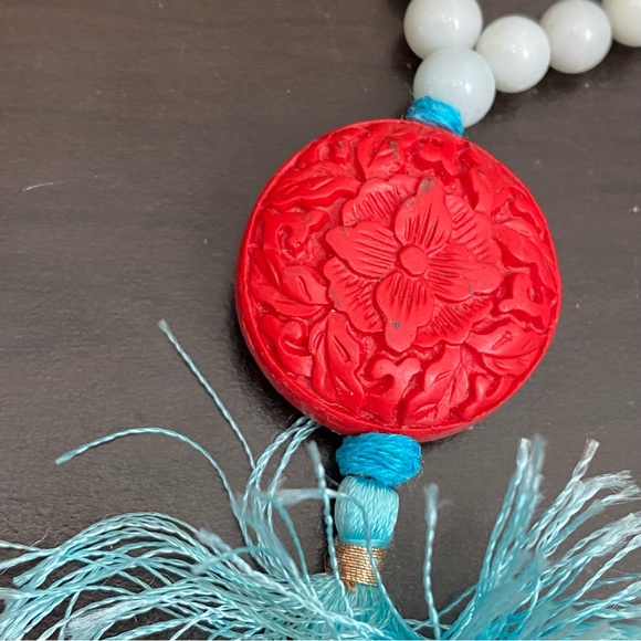 Flower Carved Cinnabar Beaded 32” Mala Necklace - Picture 12 of 12